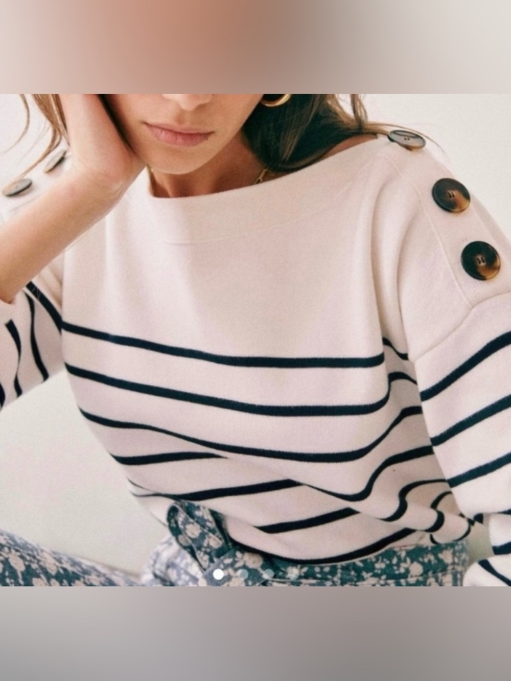 Sezane Alba Cotton Jumper Sweater in Natural Navy XS - Picture 2 of 12